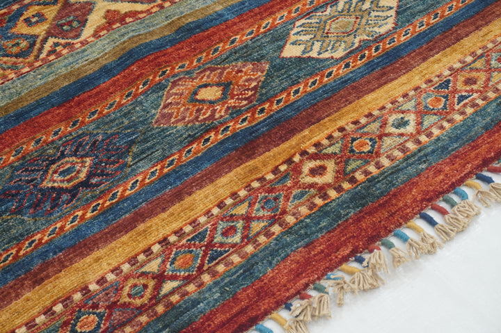 4x6 Multicolor Striped Tribal Afghan Hand knotted Rug