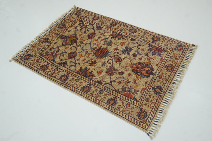 3x4 Beige Waziri Afghan Hand knotted Oriental Rug - Yildiz Rugs