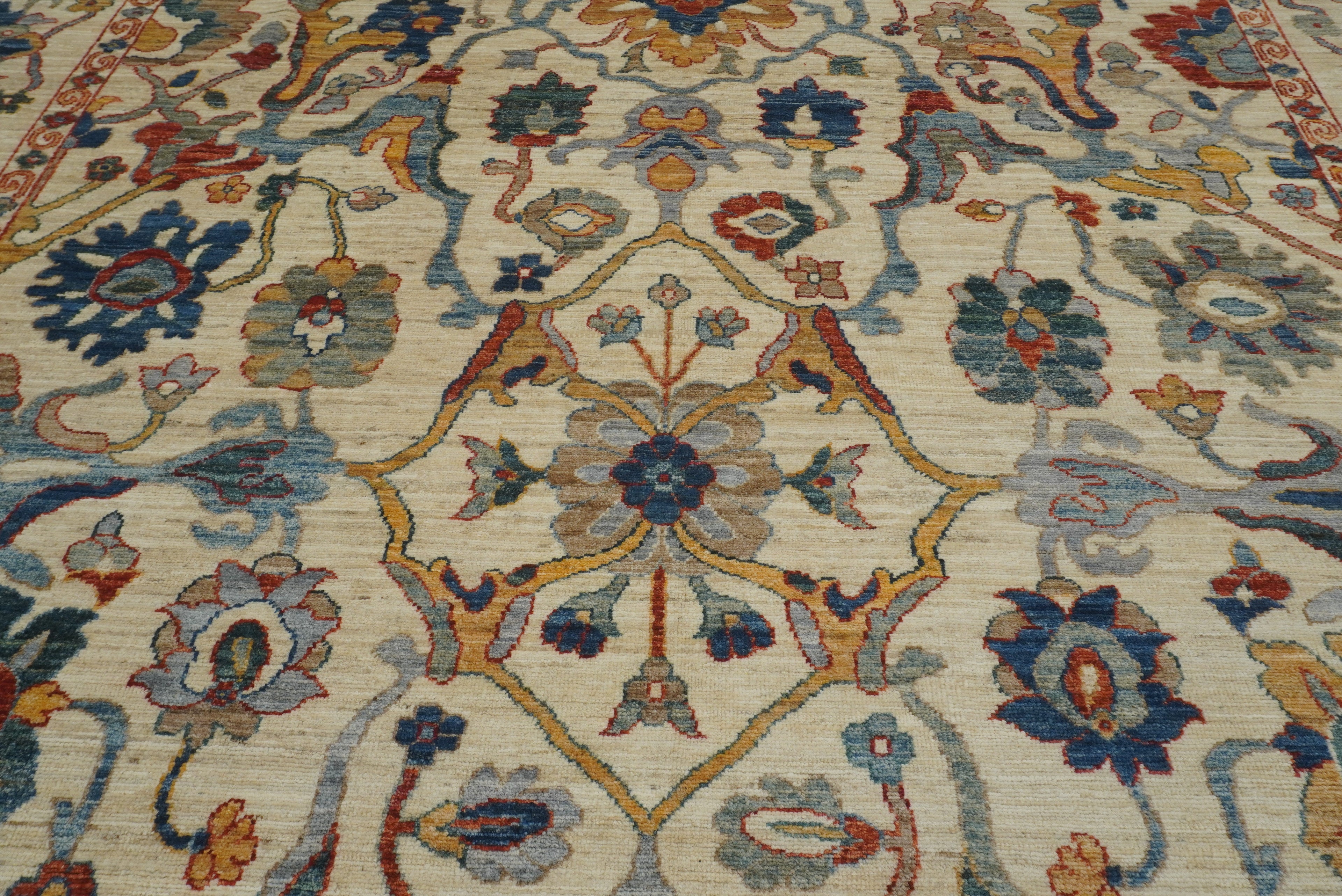 10x14 Ivory Beige Oushak Turkish Hand knotted Wool Oriental Rug - Yildiz Rugs