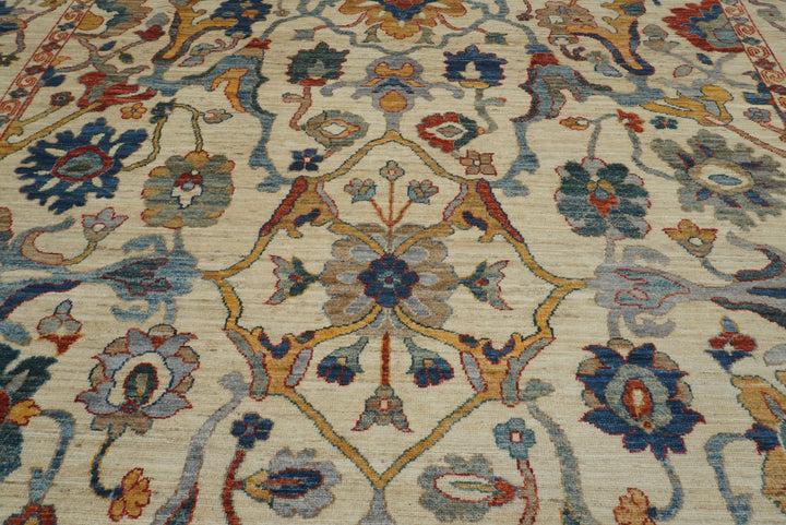 10x14 Ivory Beige Oushak Turkish Hand knotted Wool Oriental Rug - Yildiz Rugs