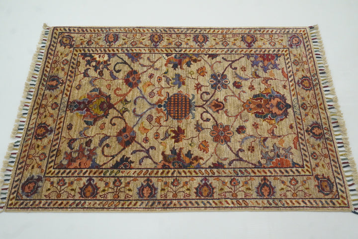 3x4 Beige Waziri Afghan Hand knotted Oriental Rug - Yildiz Rugs