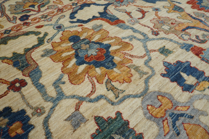 10x14 Ivory Beige Oushak Turkish Hand knotted Wool Oriental Rug - Yildiz Rugs