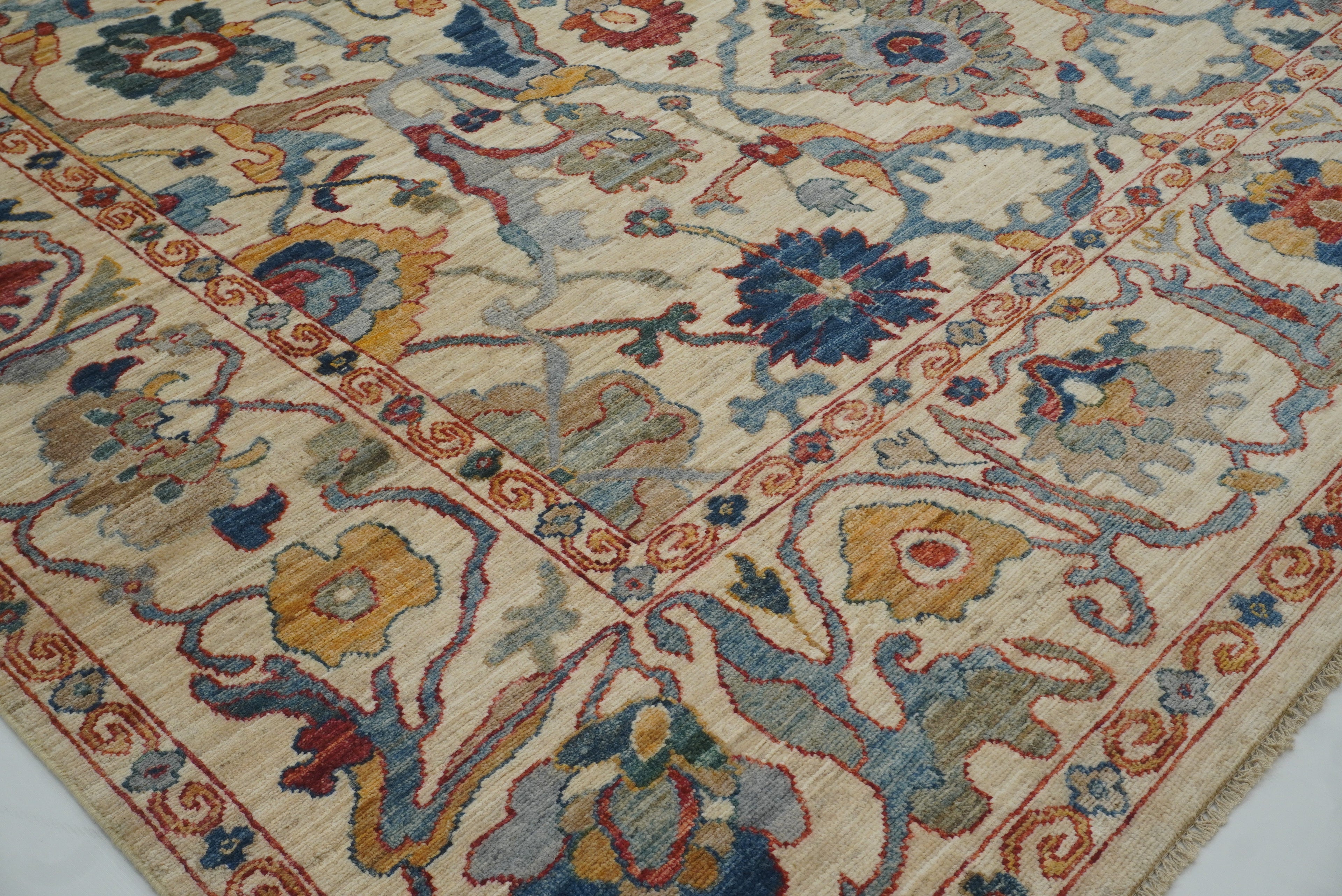 10x14 Ivory Beige Oushak Turkish Hand knotted Wool Oriental Rug - Yildiz Rugs