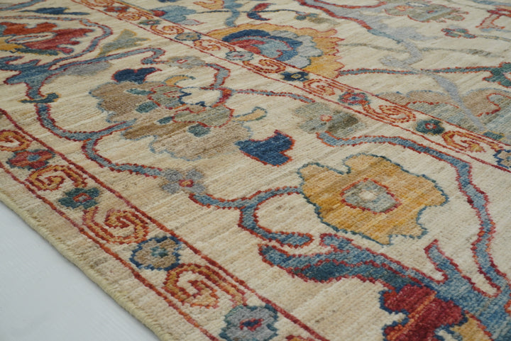 10x14 Ivory Beige Oushak Turkish Hand knotted Wool Oriental Rug - Yildiz Rugs