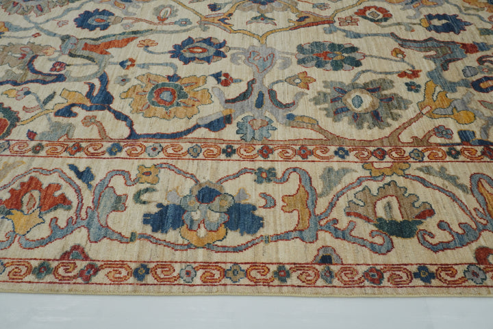 10x14 Ivory Beige Oushak Turkish Hand knotted Wool Oriental Rug - Yildiz Rugs