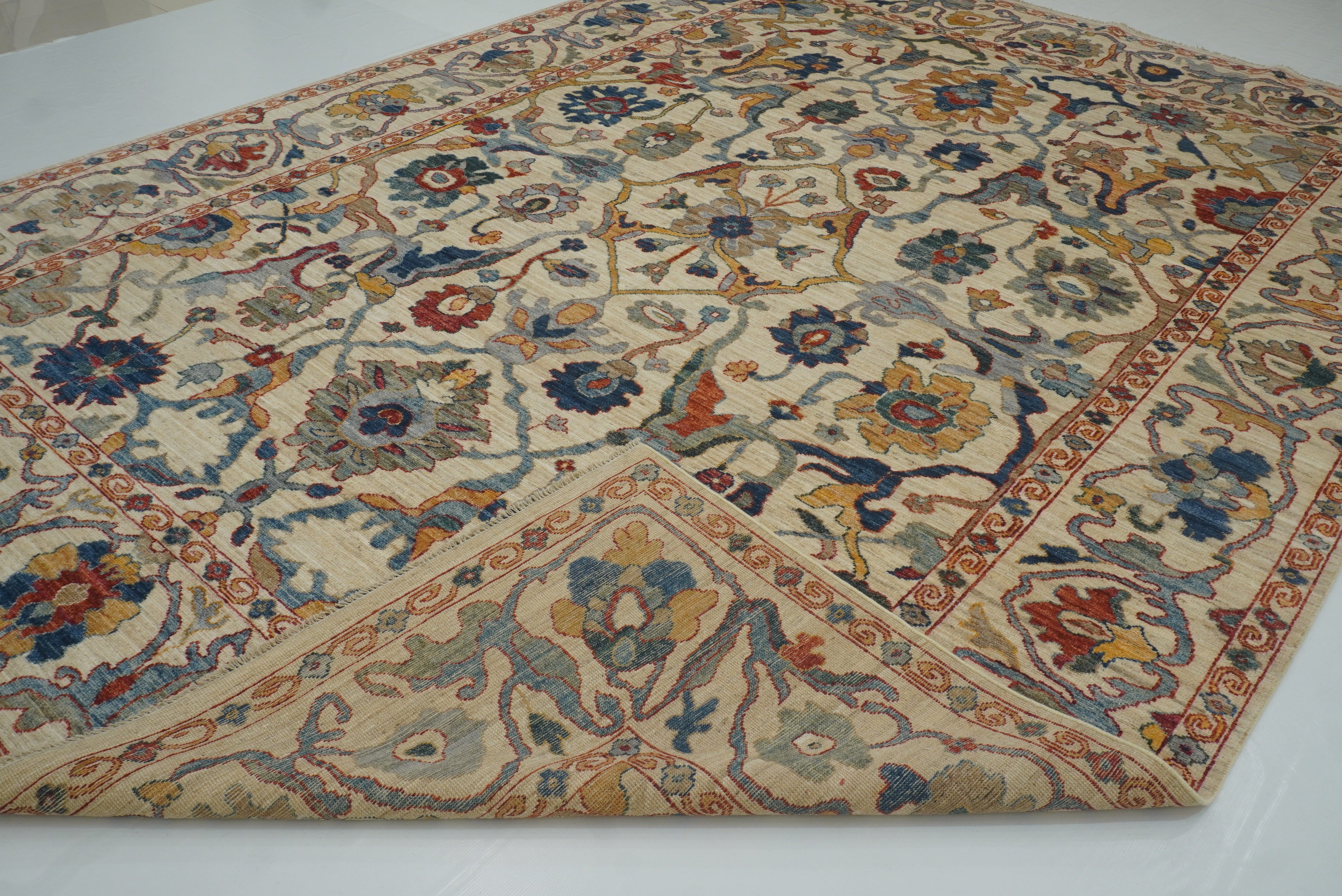 10x14 Ivory Beige Oushak Turkish Hand knotted Wool Oriental Rug - Yildiz Rugs