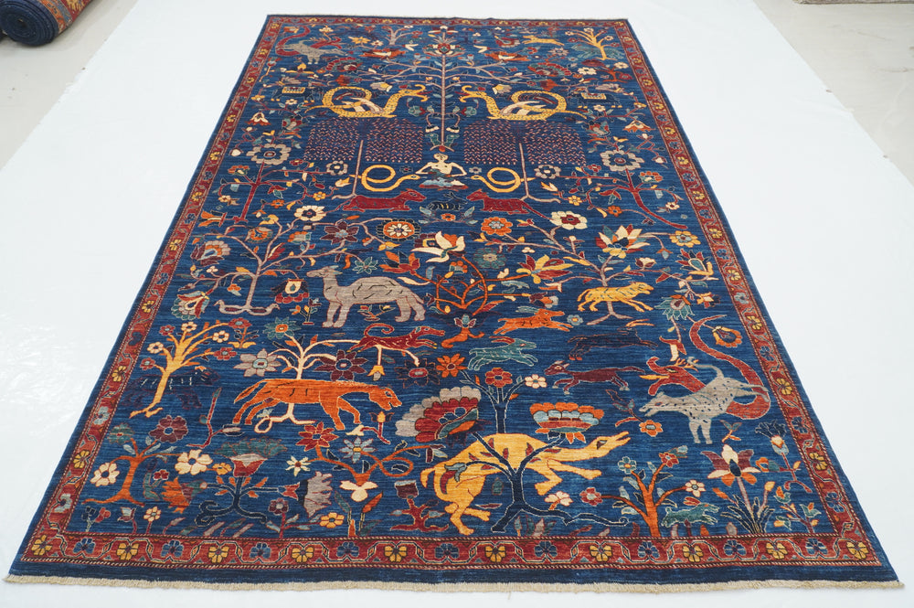 6x9 Navy Blue Tribal Afghan Super Fine Nomad Gabbeh Hand Knotted Animal Rug - Yildiz Rugs