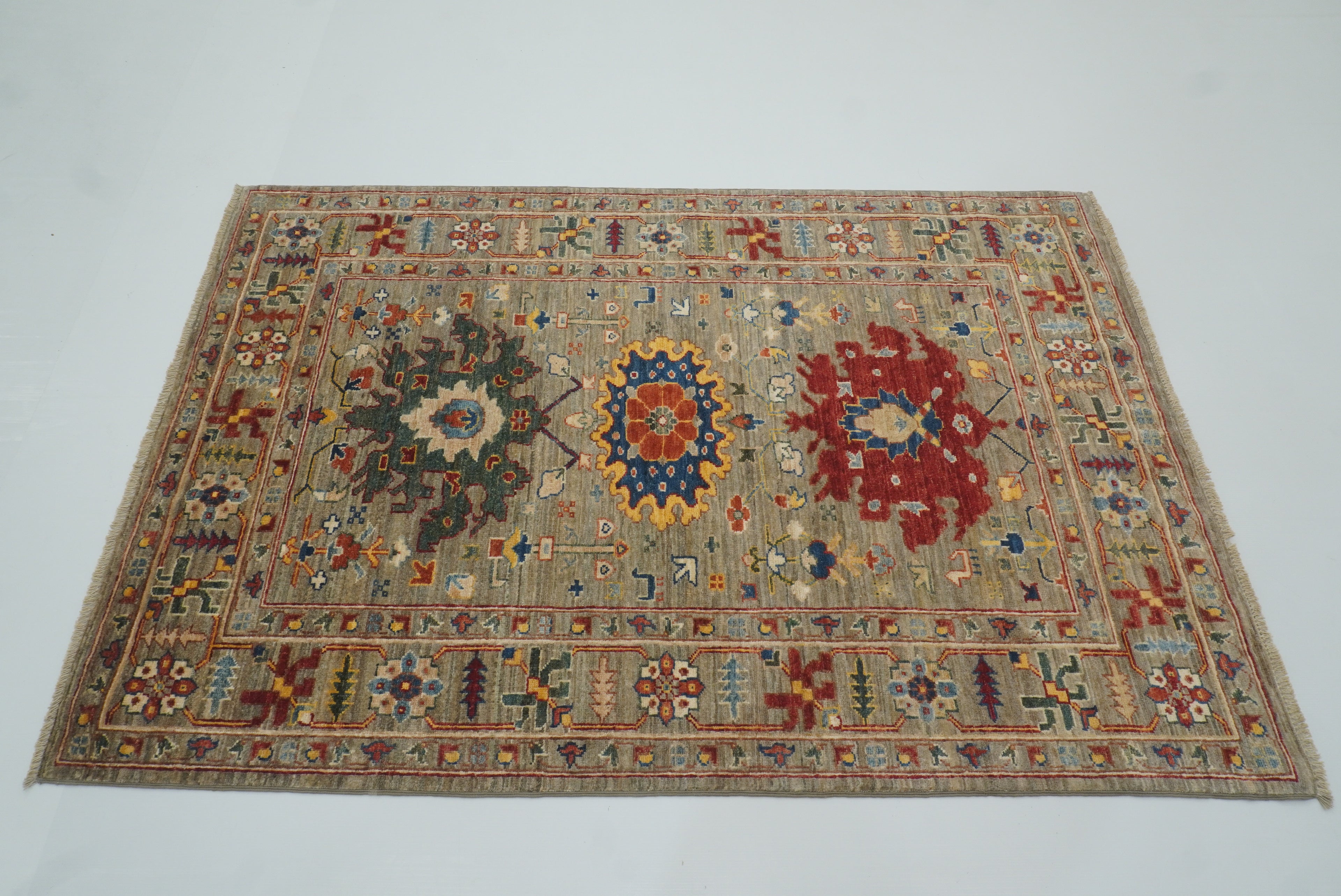 4x6 Beige Afghan Bidjar Hand Knotted Wool Oriental Rug - Yildiz Rugs