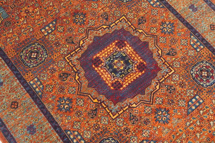 4x6 Orange Mamluk Turkish Hand Knotted Medallion Rug