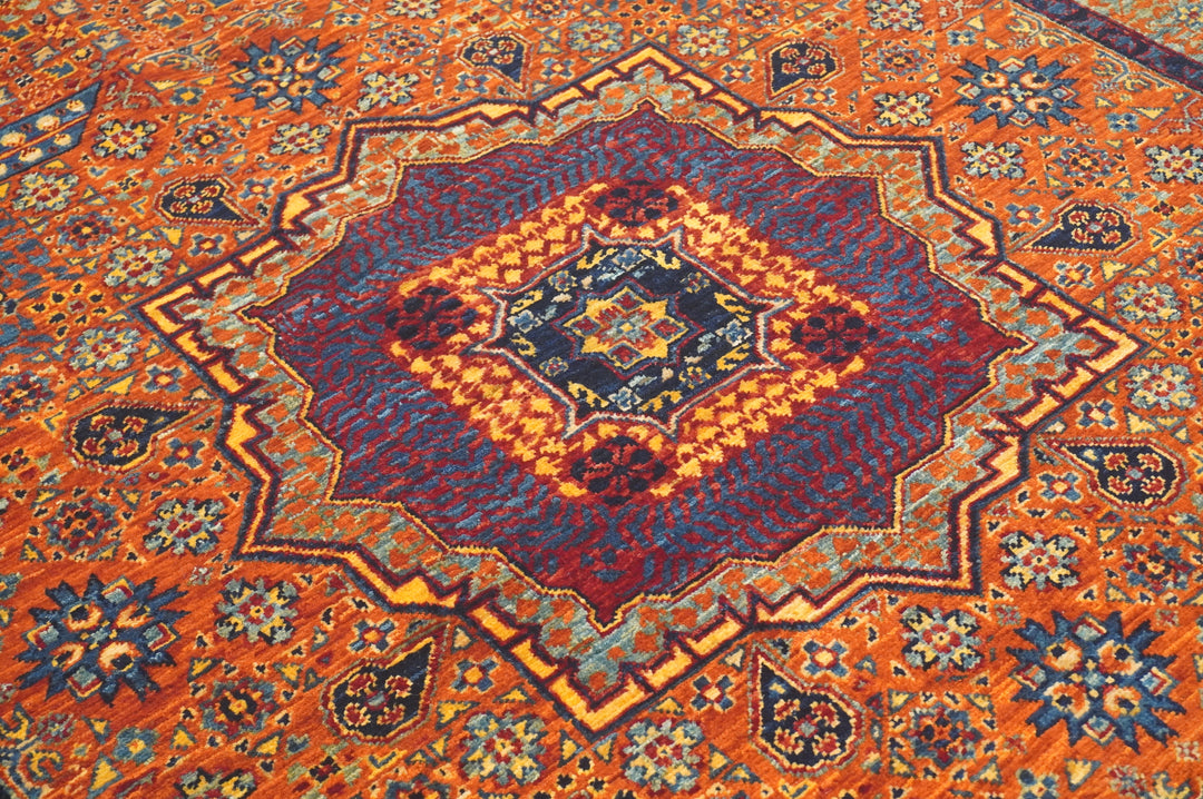 4x6 Orange Mamluk Turkish Hand Knotted Medallion Rug