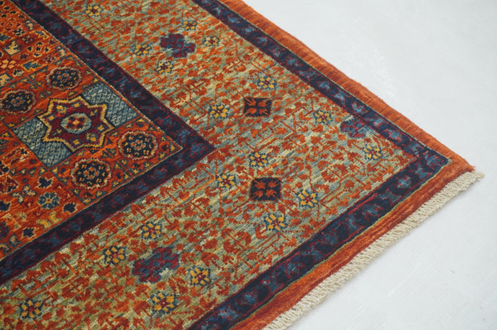 4x6 Orange Mamluk Turkish Hand Knotted Medallion Rug