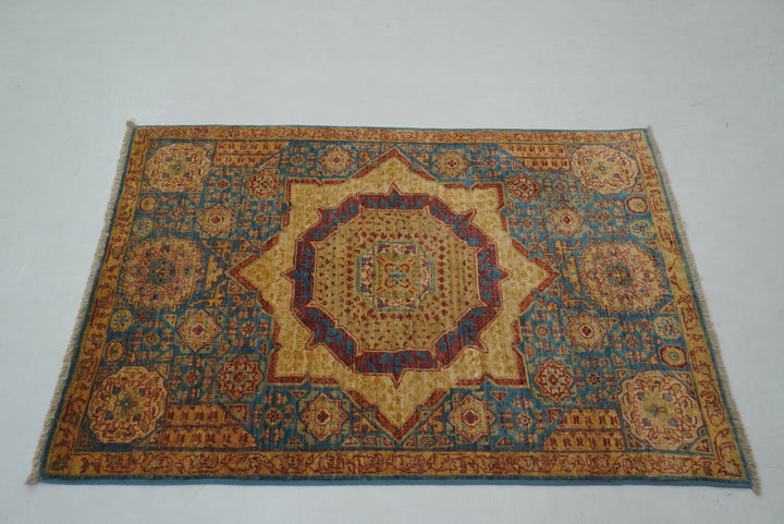 3x4 Blue Mamluk Hand knotted Turkish Medallion Rug