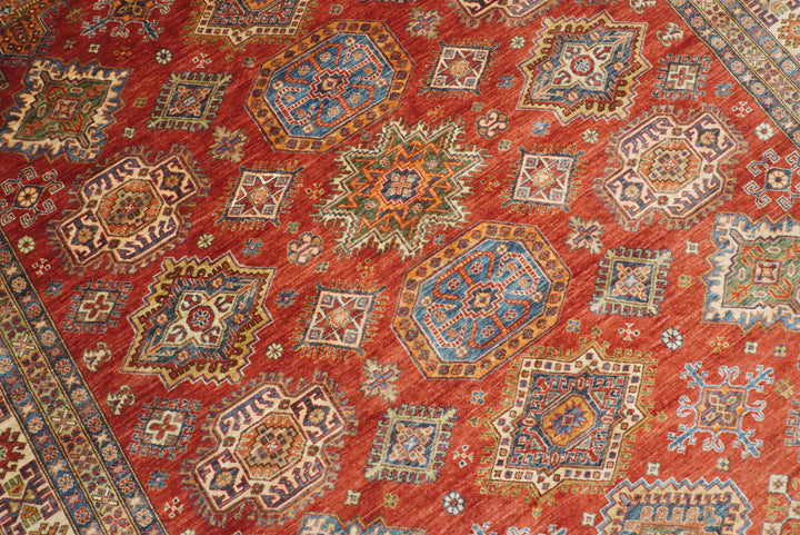 8x10 Red Kazak Afghan Hand-Knotted Oriental Rug - Yildiz Rugs