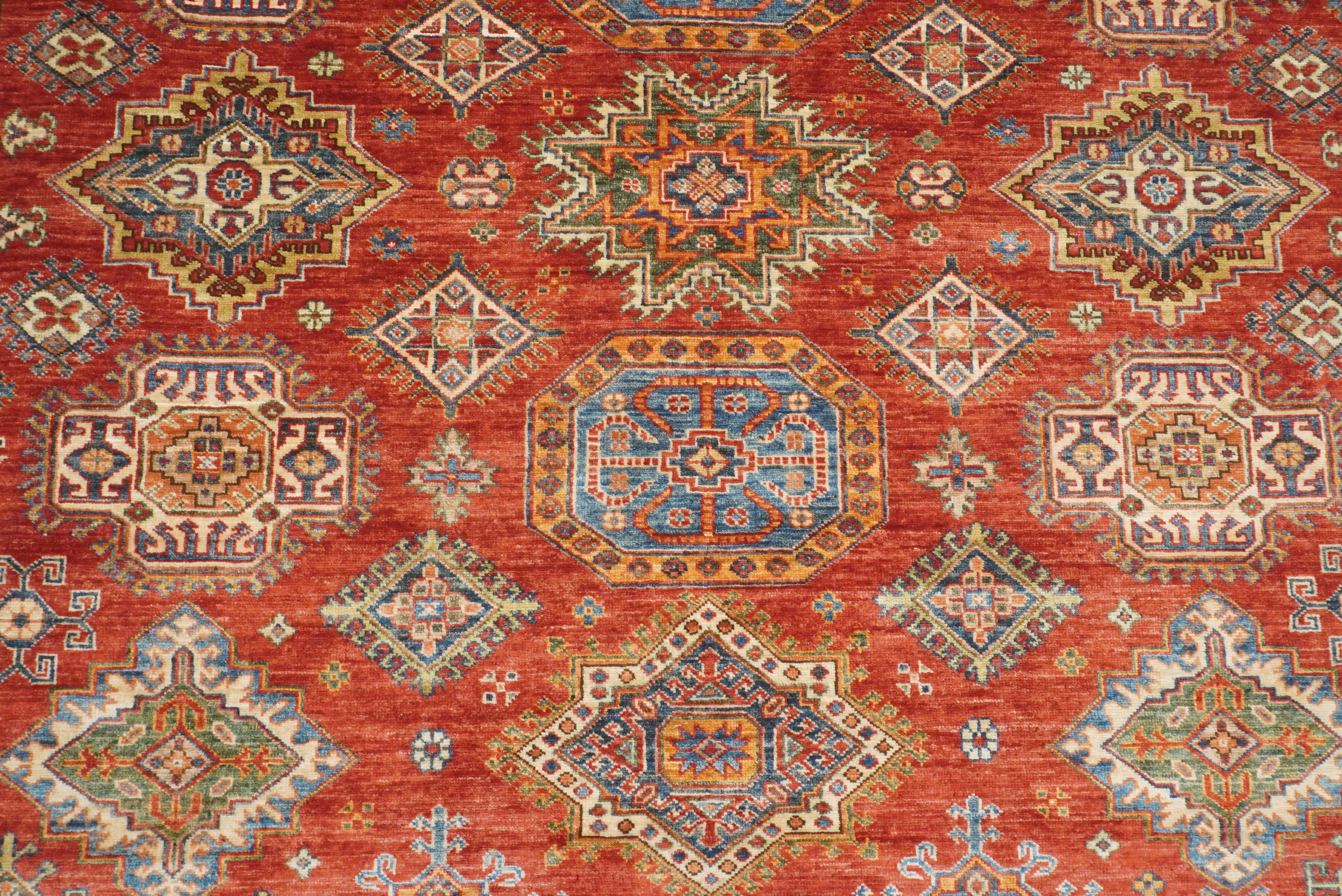 8x10 Red Kazak Afghan Hand-Knotted Oriental Rug - Yildiz Rugs