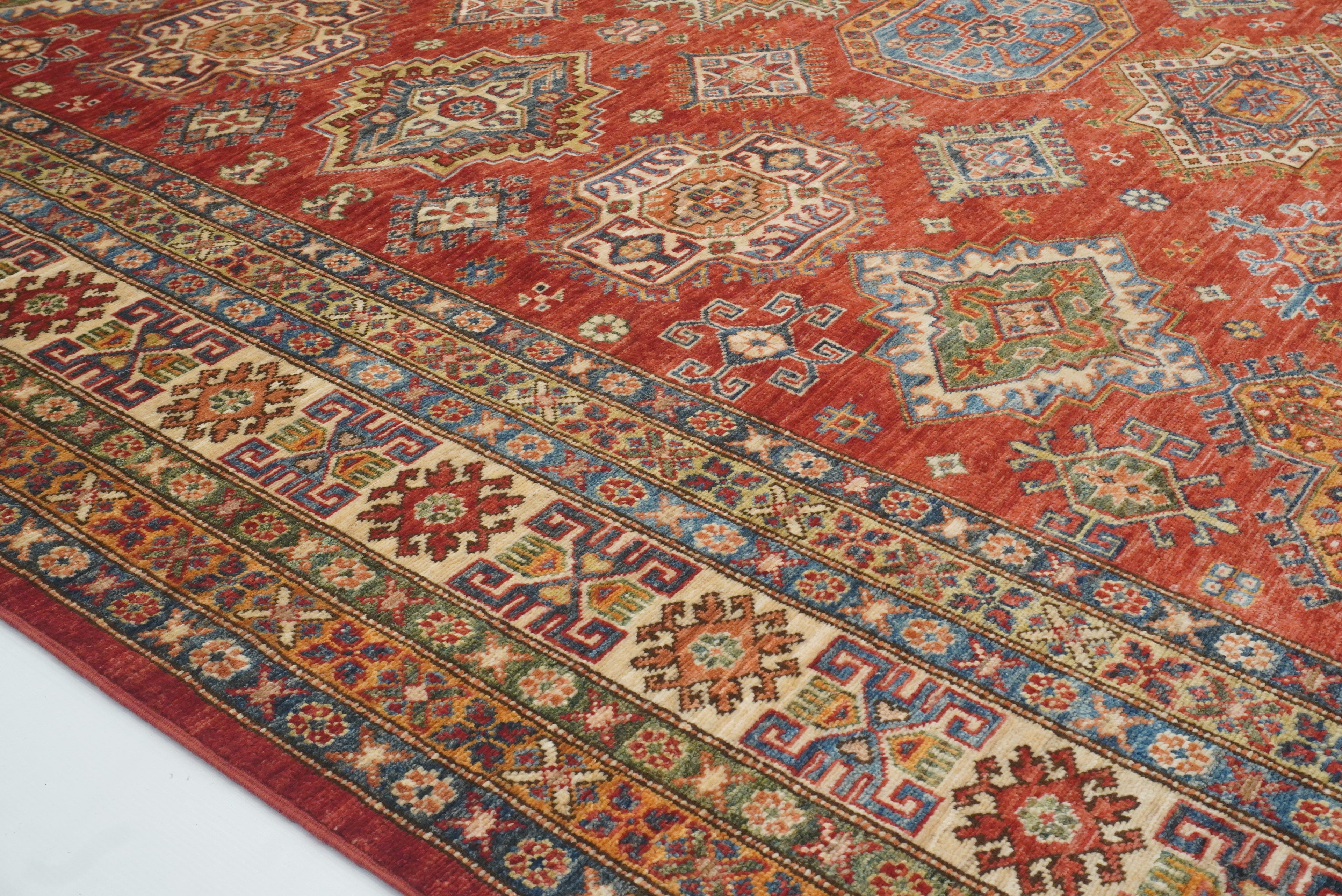 8x10 Red Kazak Afghan Hand-Knotted Oriental Rug - Yildiz Rugs