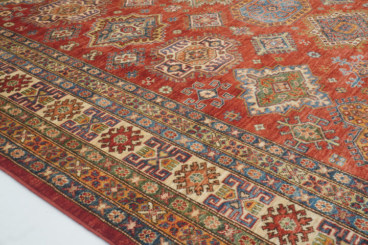 8x10 Red Kazak Afghan Hand-Knotted Oriental Rug - Yildiz Rugs