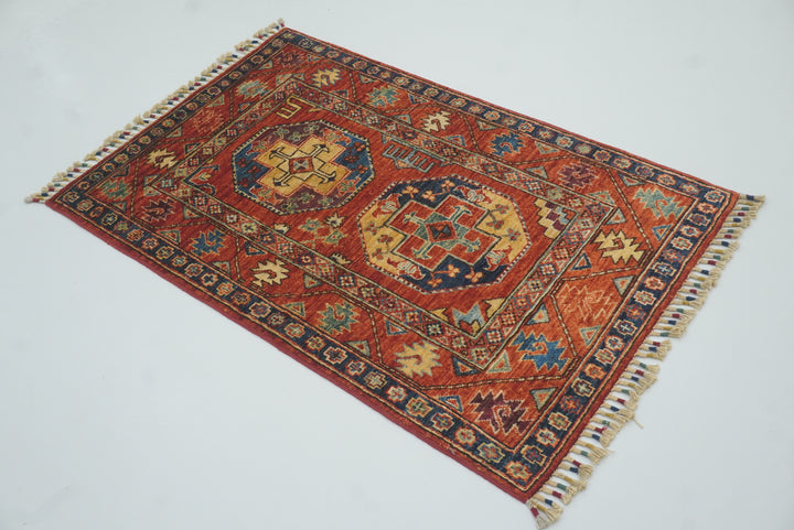 3x4 Red Ersari Hand Knotted Afghan Wool Oriental Rug - Yildiz Rugs