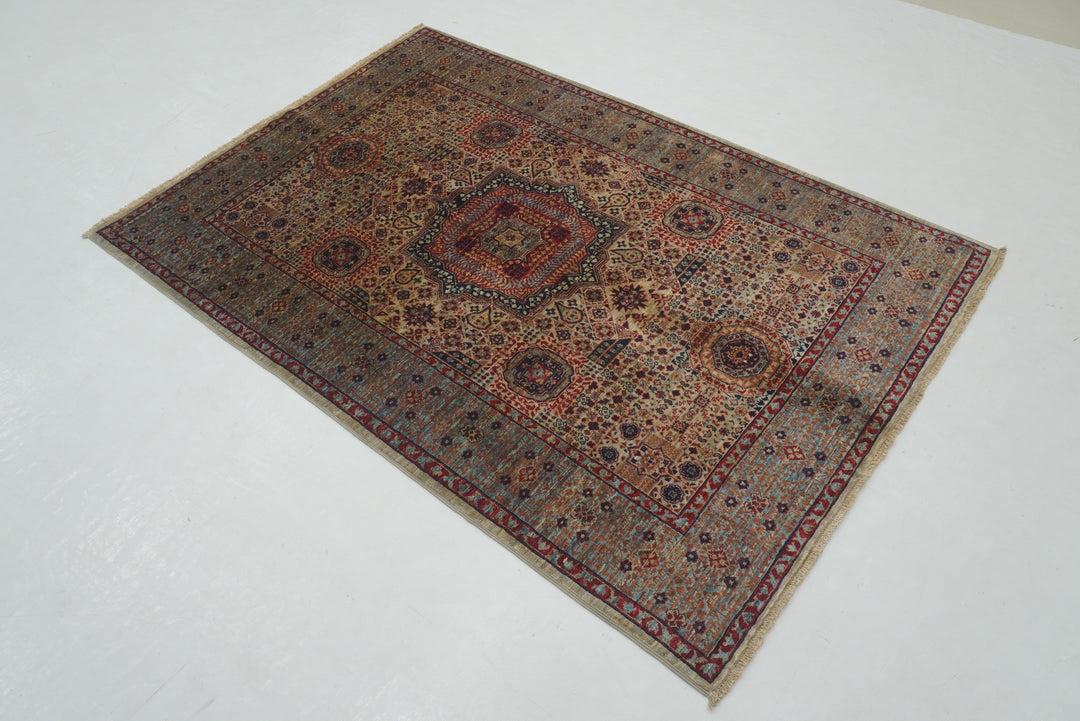 4x6 Gray Mamluk Turkish Hand Knotted Medallion Rug