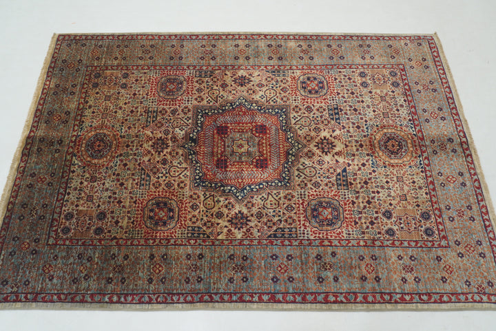 4x6 Gray Mamluk Turkish Hand Knotted Medallion Rug