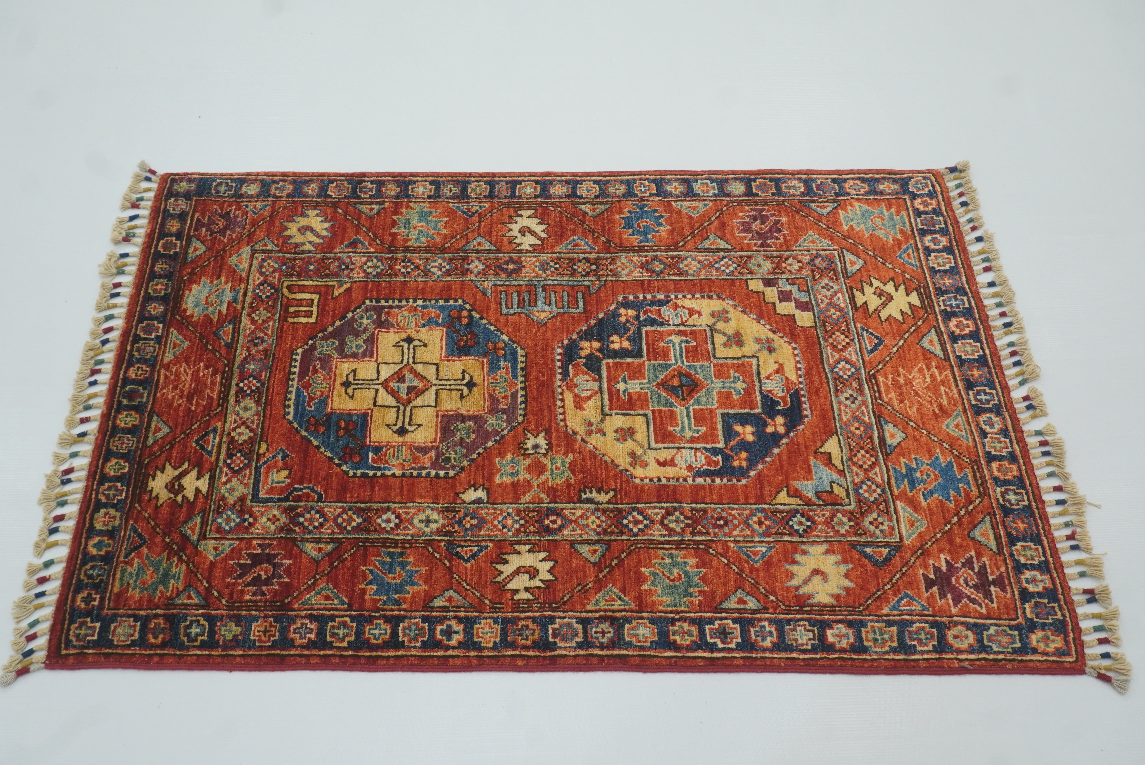 3x4 Red Ersari Hand Knotted Afghan Wool Oriental Rug - Yildiz Rugs