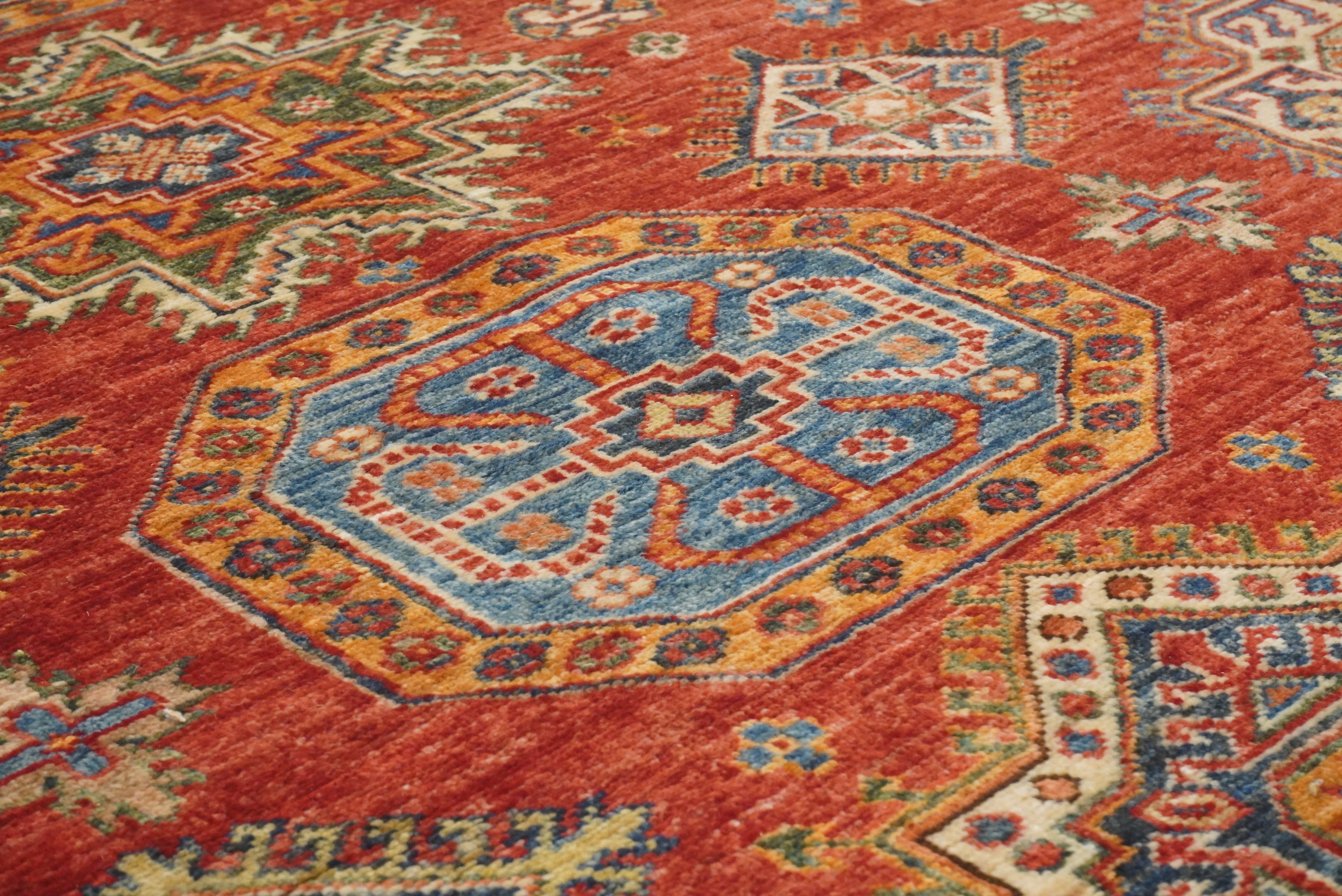 8x10 Red Kazak Afghan Hand-Knotted Oriental Rug - Yildiz Rugs