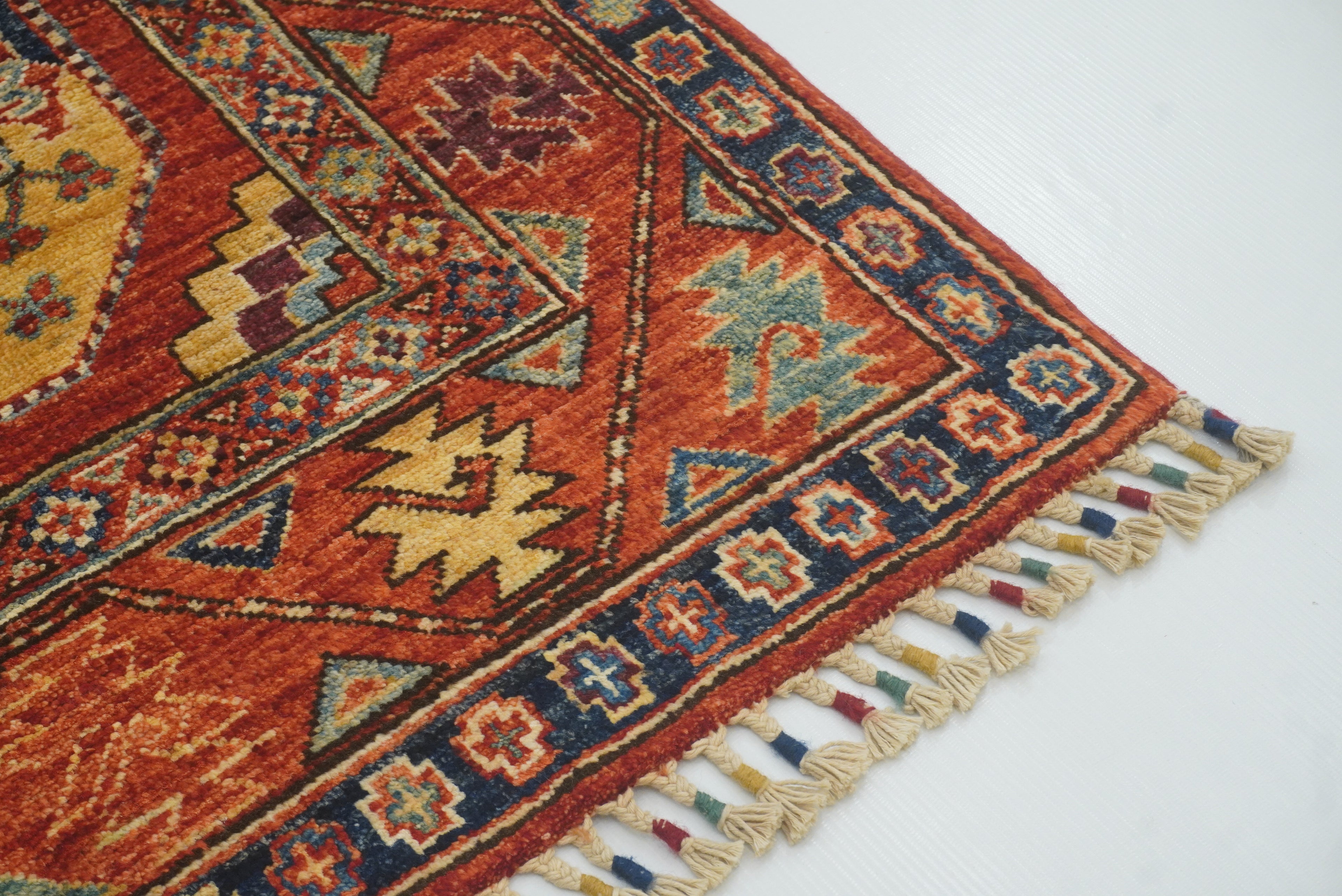 3x4 Red Ersari Hand Knotted Afghan Wool Oriental Rug - Yildiz Rugs