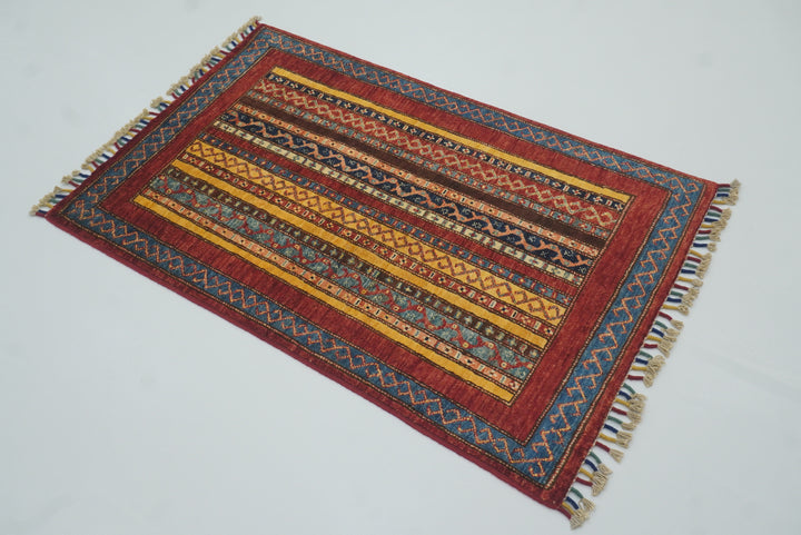 3x4 Red Turkish Style Hand knotted Wool Rug - Yildiz Rugs