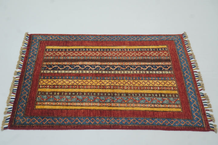 3x4 Red Turkish Style Hand knotted Wool Rug - Yildiz Rugs