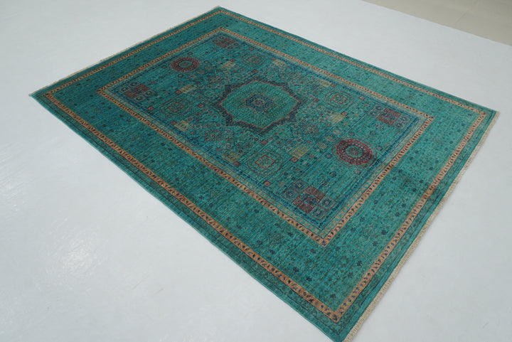 5x7 Turquoise Blue Mamluk Hand knotted Turkish Rug