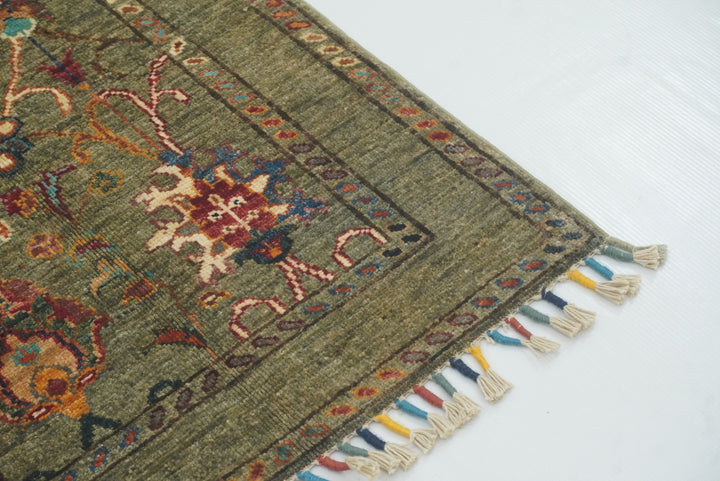 2x3 Green Afghan Waziri Hand Knotted Wool Rug - Yildiz Rugs