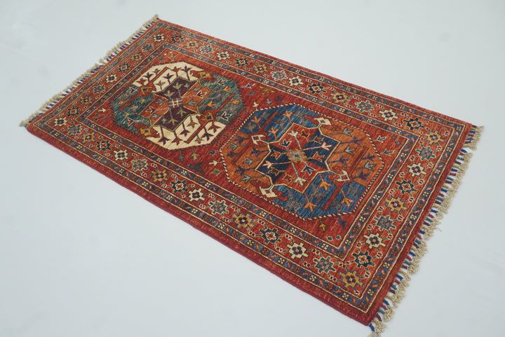 2'7"x4'6" Red Ersari Hand Knotted Afghan Wool Oriental Rug - Yildiz Rugs