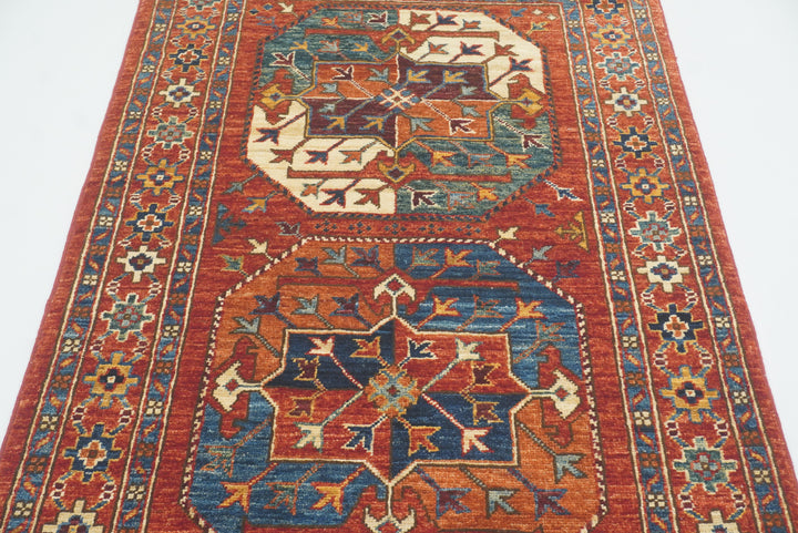 2'7"x4'6" Red Ersari Hand Knotted Afghan Wool Oriental Rug - Yildiz Rugs