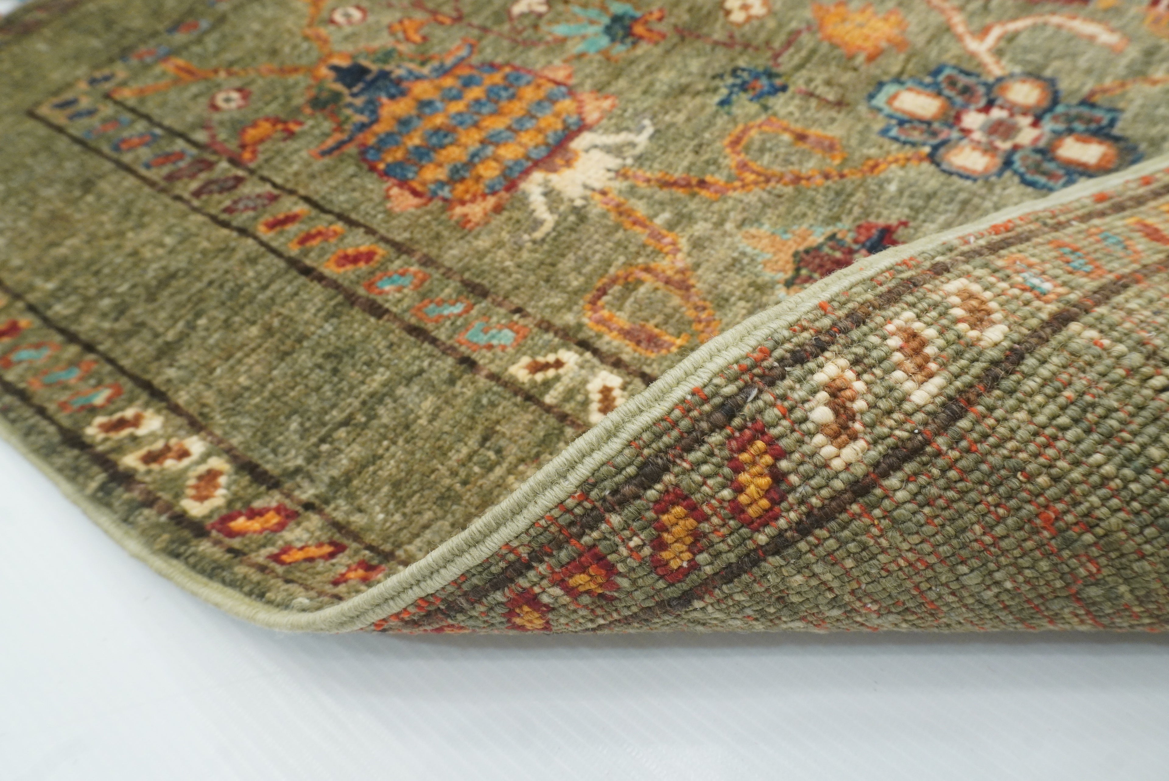 2x3 Green Afghan Waziri Hand Knotted Wool Rug - Yildiz Rugs