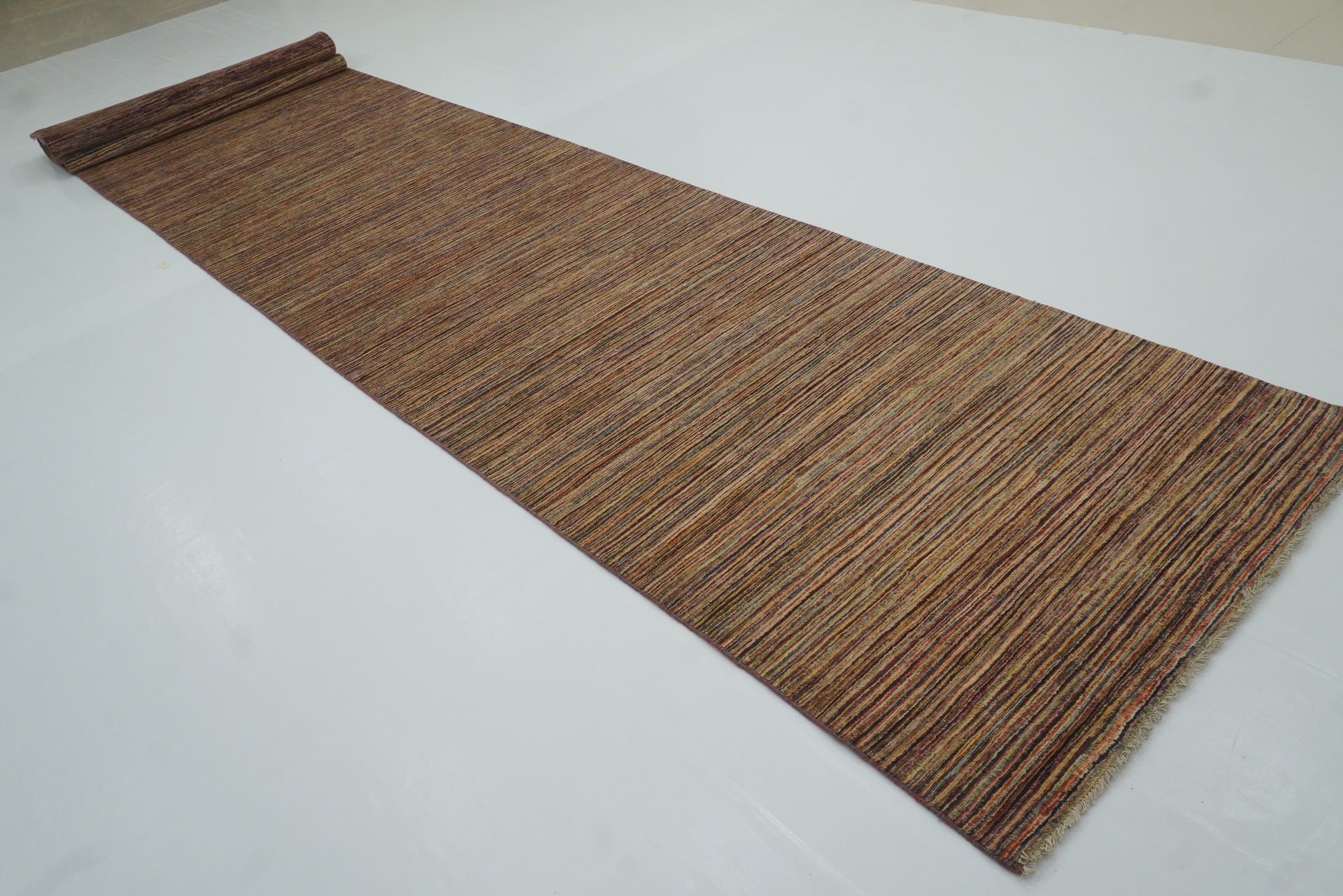 4x19 Multicolor Striped Afghan Hand Knotted Wide Runner Rug - Yildiz Rugs