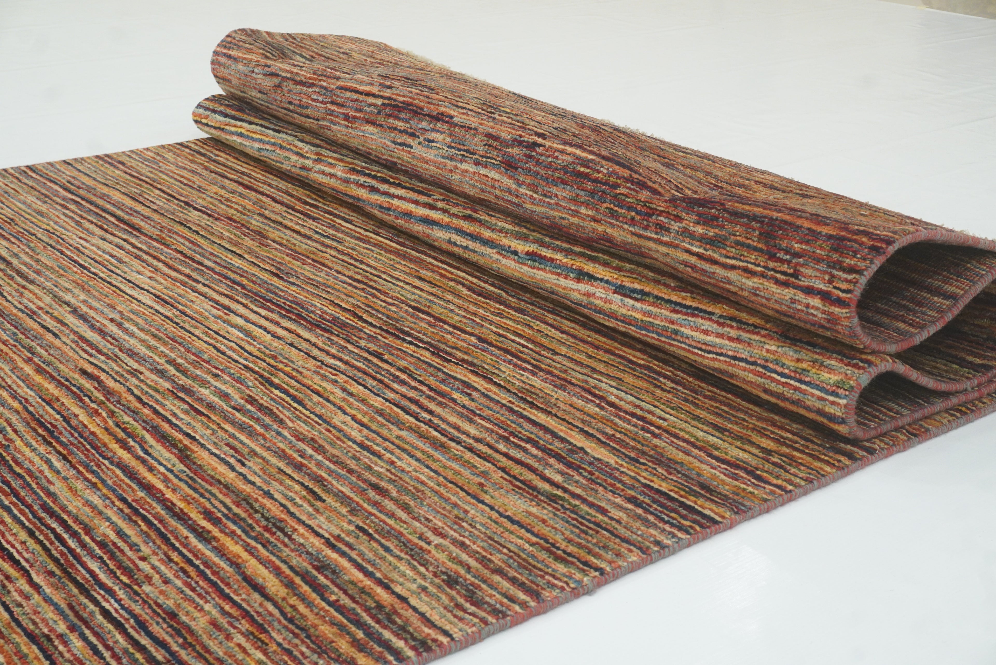 4x19 Multicolor Striped Afghan Hand Knotted Wide Runner Rug - Yildiz Rugs