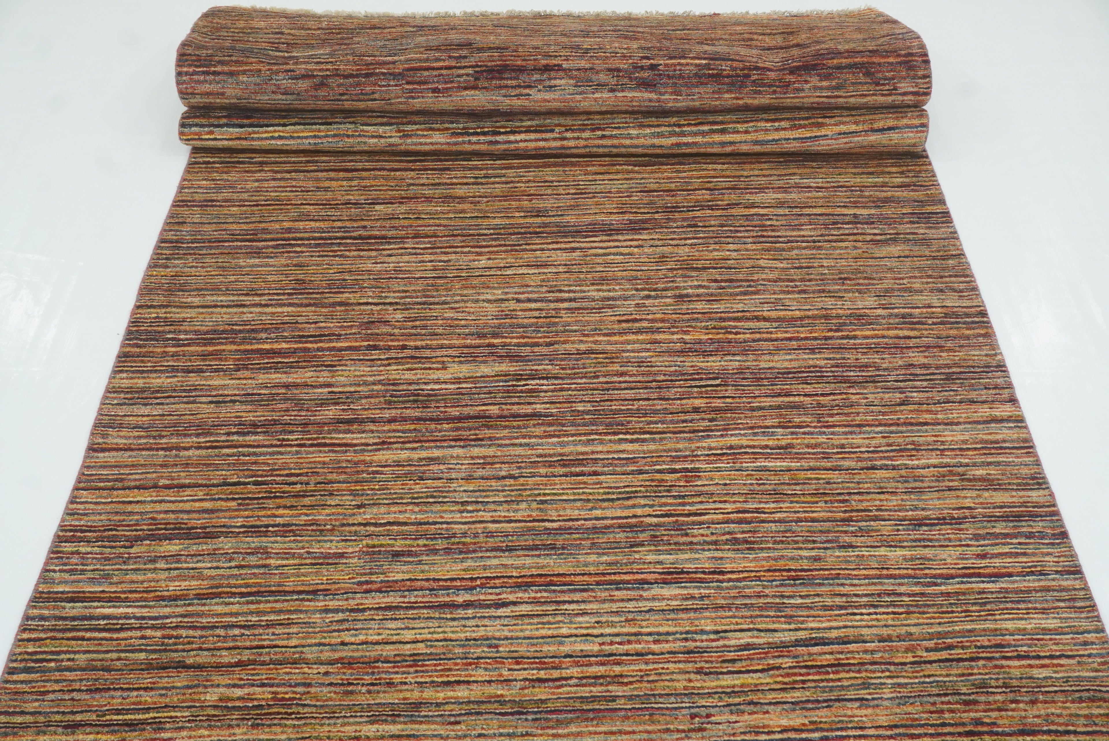 4x19 Multicolor Striped Afghan Hand Knotted Wide Runner Rug - Yildiz Rugs