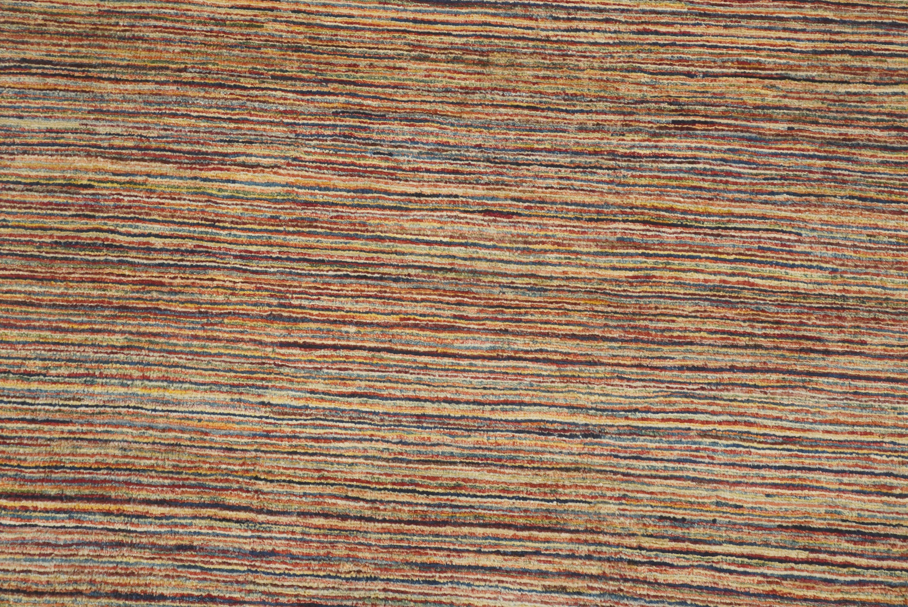 4x19 Multicolor Striped Afghan Hand Knotted Wide Runner Rug - Yildiz Rugs