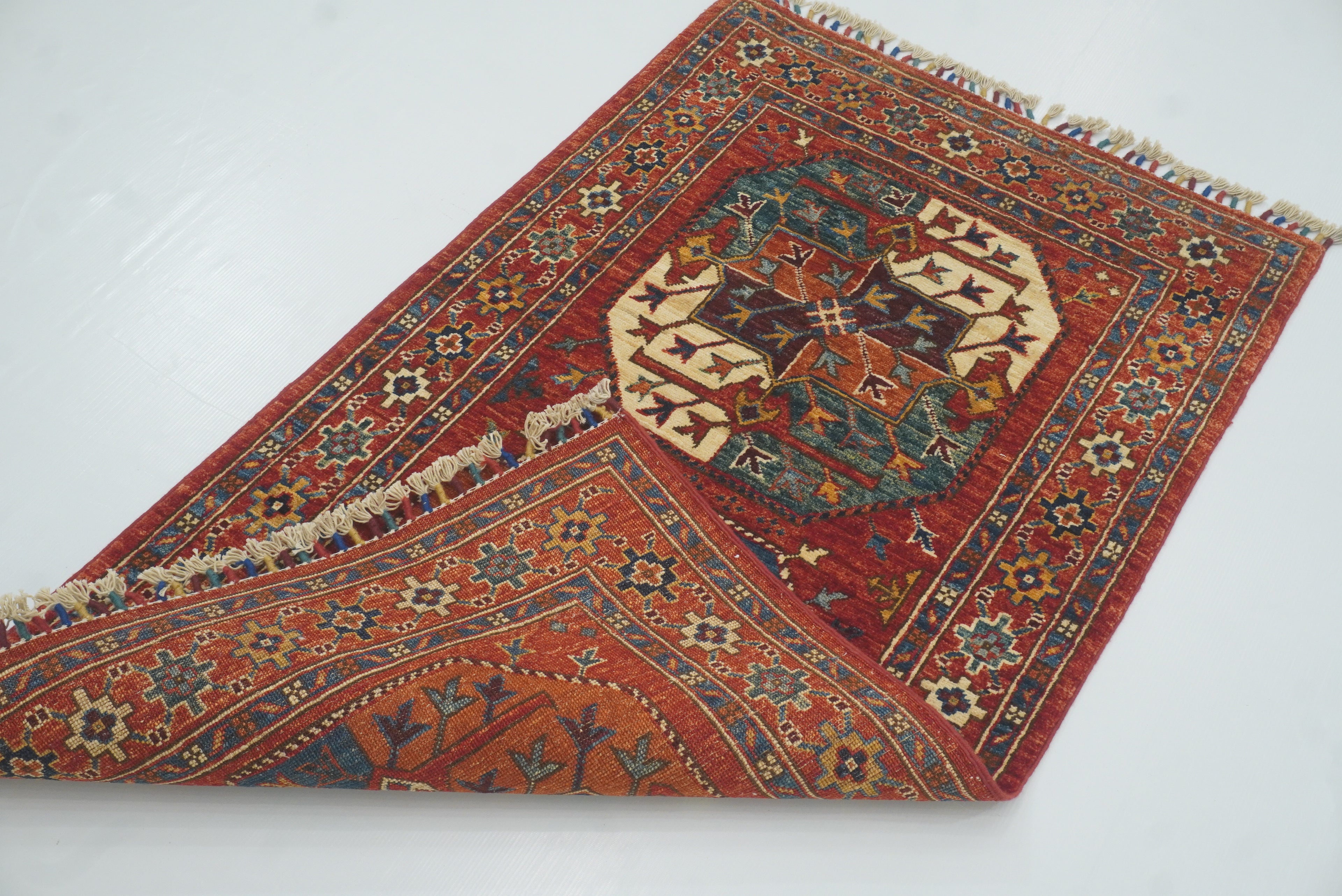 2'7"x4'6" Red Ersari Hand Knotted Afghan Wool Oriental Rug - Yildiz Rugs