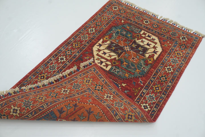 2'7"x4'6" Red Ersari Hand Knotted Afghan Wool Oriental Rug - Yildiz Rugs