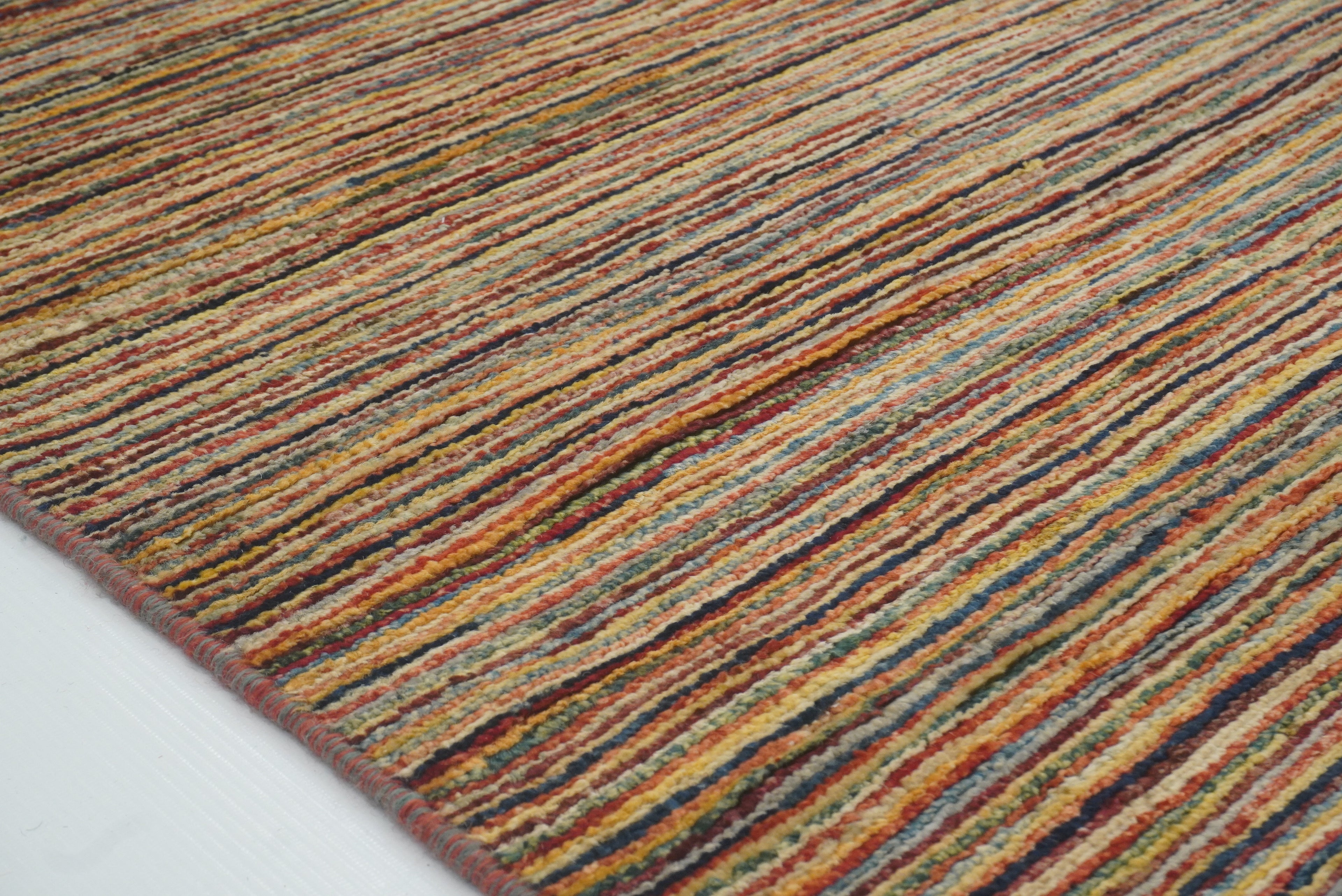 4x19 Multicolor Striped Afghan Hand Knotted Wide Runner Rug - Yildiz Rugs