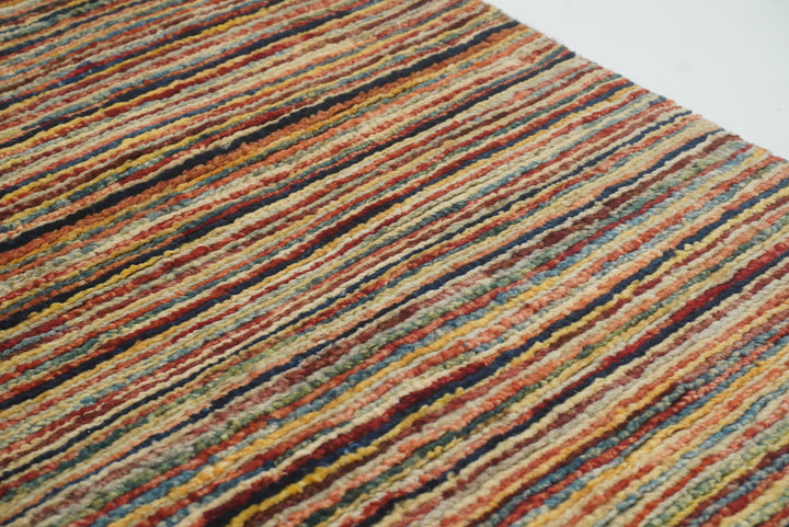 4x19 Multicolor Striped Afghan Hand Knotted Wide Runner Rug - Yildiz Rugs