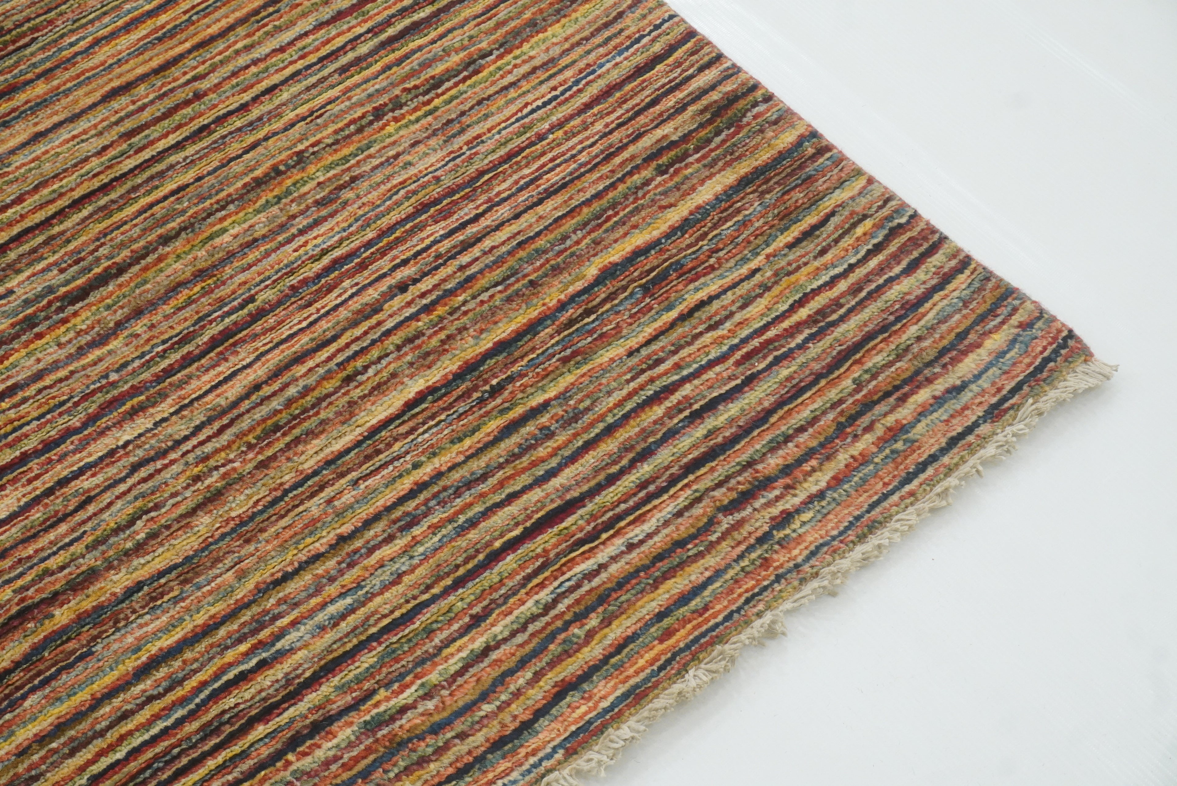4x19 Multicolor Striped Afghan Hand Knotted Wide Runner Rug - Yildiz Rugs