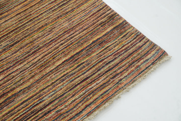 4x19 Multicolor Striped Afghan Hand Knotted Wide Runner Rug - Yildiz Rugs
