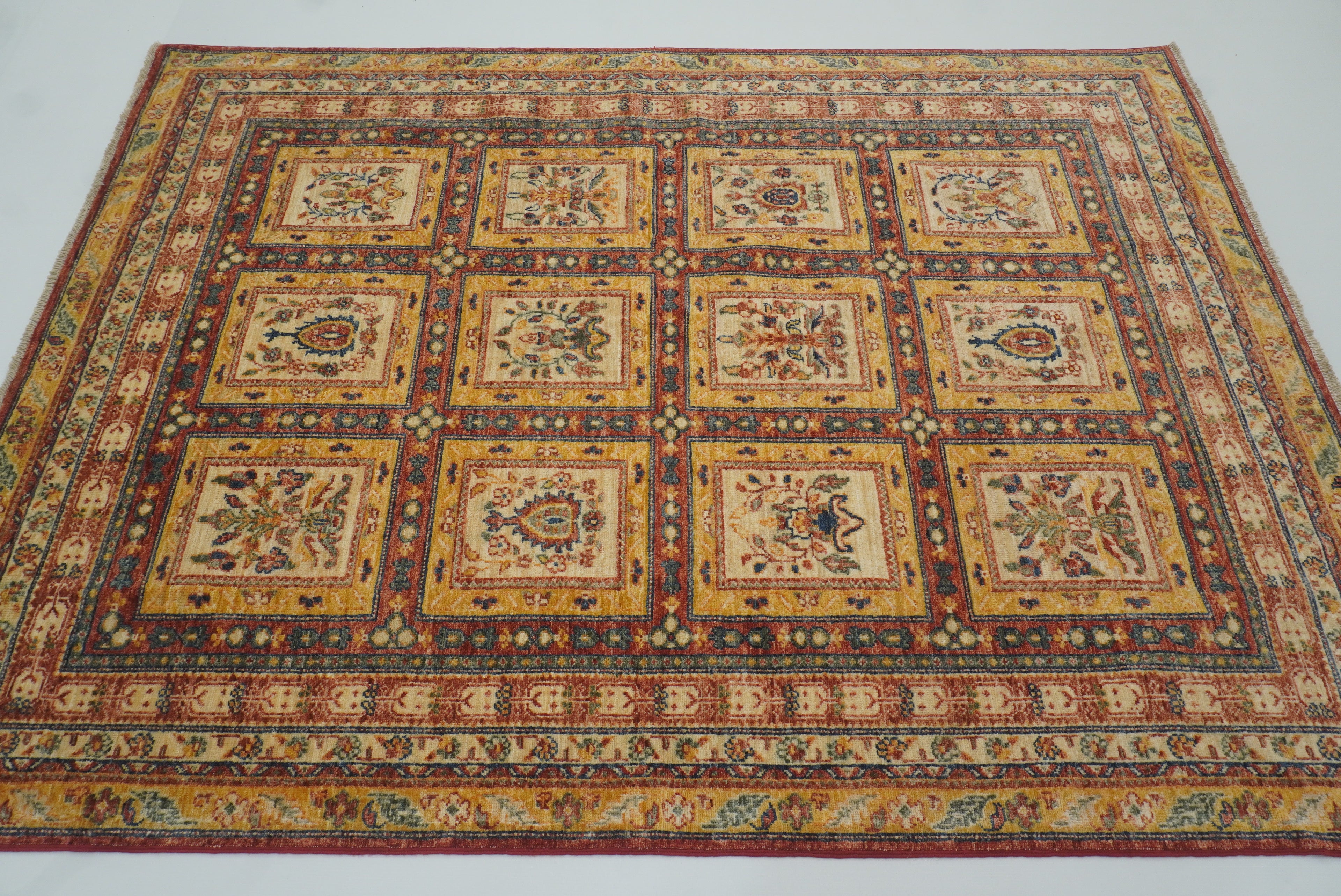5x7 Beige Bakhtiar Afghan Hand-Knotted Wool Oriental Rug - Yildiz Rugs