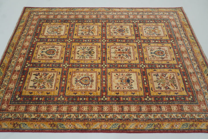5x7 Beige Bakhtiar Afghan Hand-Knotted Wool Oriental Rug - Yildiz Rugs