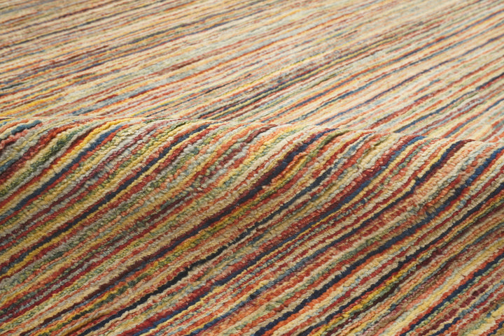 4x19 Multicolor Striped Afghan Hand Knotted Wide Runner Rug - Yildiz Rugs
