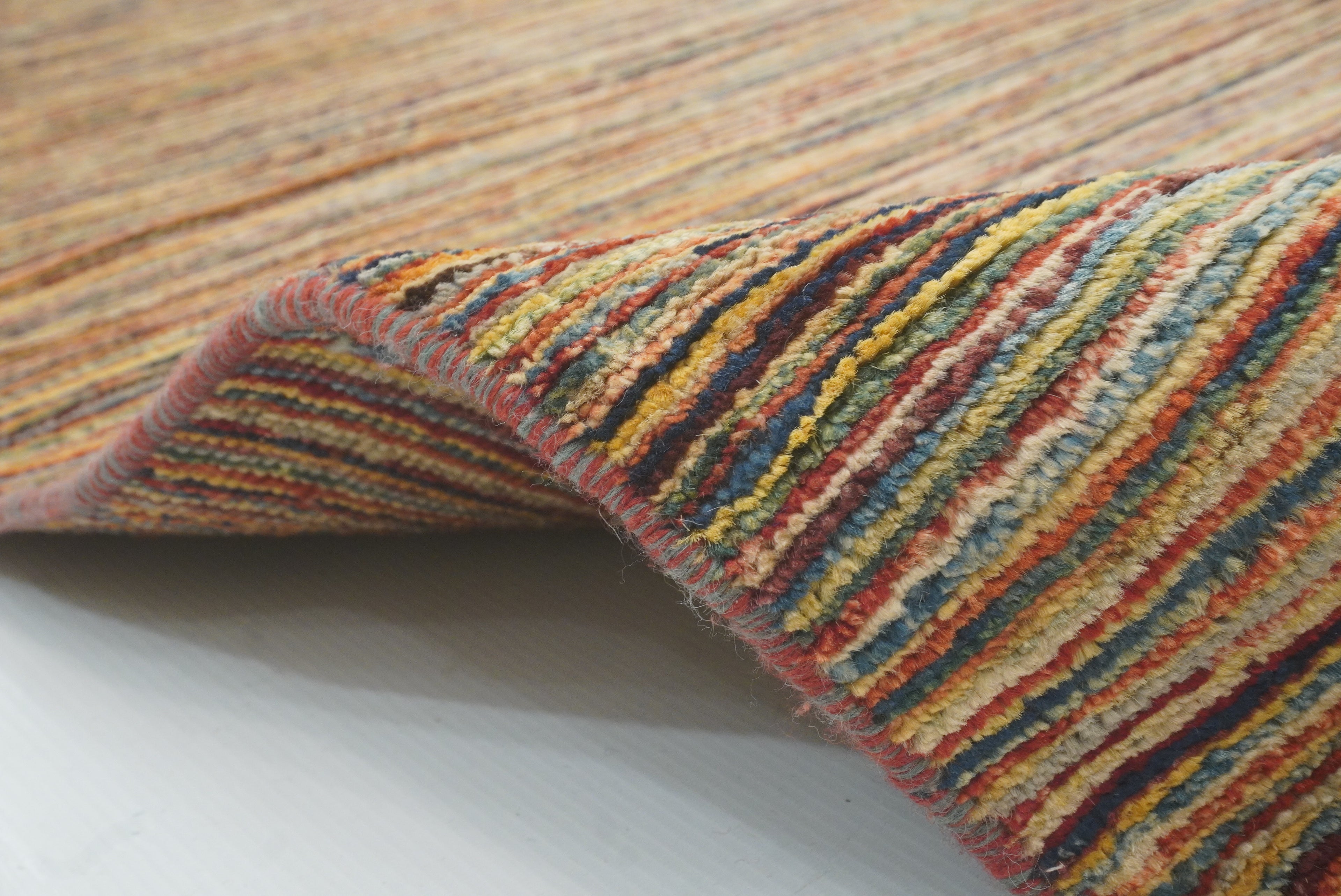 4x19 Multicolor Striped Afghan Hand Knotted Wide Runner Rug - Yildiz Rugs