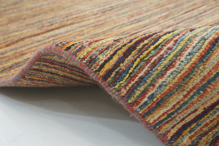 4x19 Multicolor Striped Afghan Hand Knotted Wide Runner Rug - Yildiz Rugs