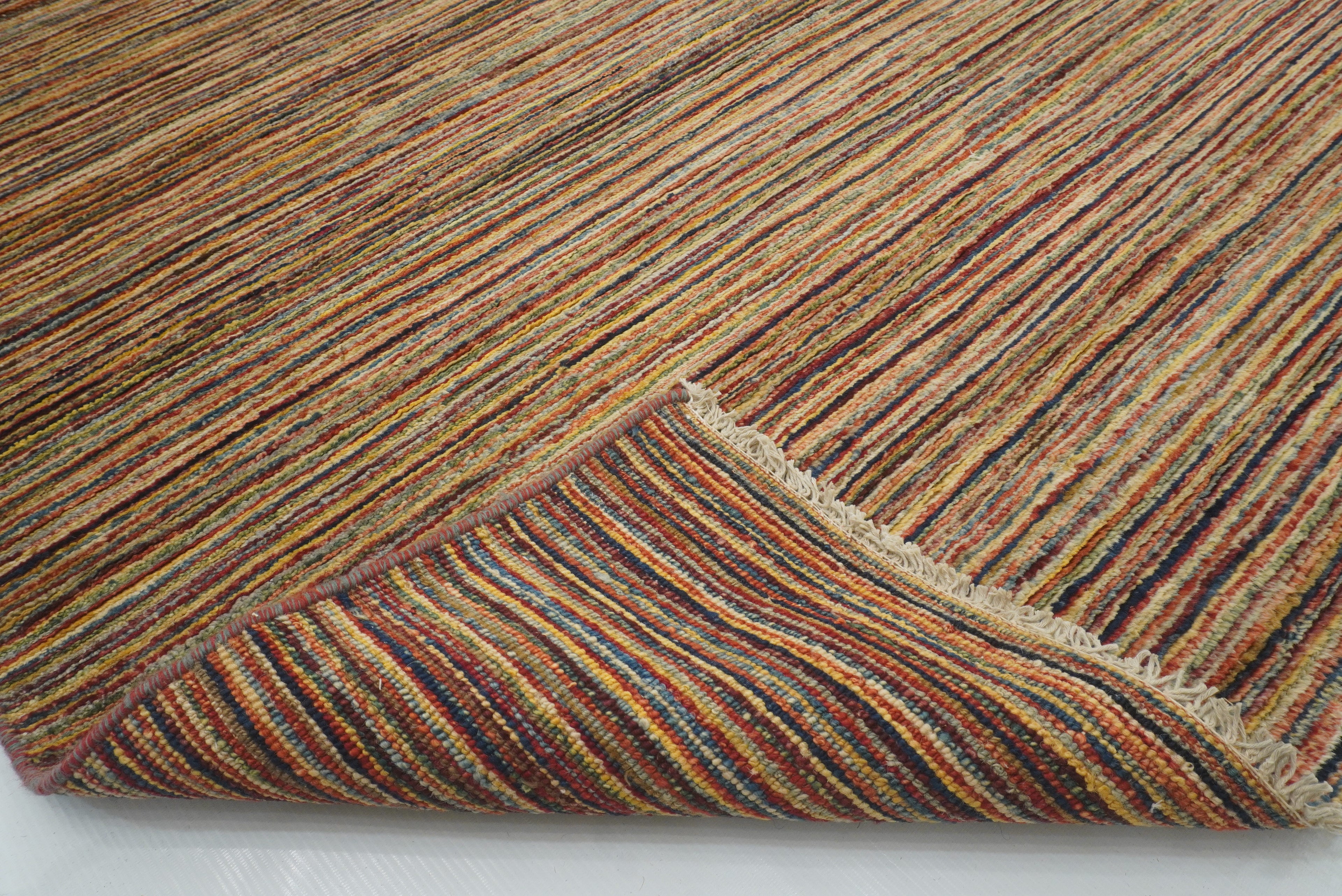4x19 Multicolor Striped Afghan Hand Knotted Wide Runner Rug - Yildiz Rugs