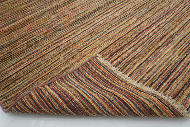 4x19 Multicolor Striped Afghan Hand Knotted Wide Runner Rug - Yildiz Rugs